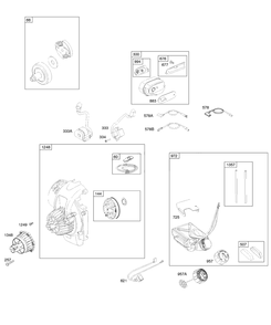 Blower Housing/Shrouds, Fuel Tank, Ignition, Muffler, Rewind Diagram and Parts List for 21032-0112-E1  Briggs and Stratton Engine